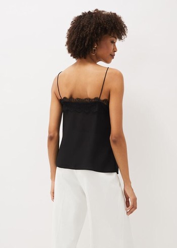 Phase Eight Rachael Lace Trim Silk Camisole Shirts Black USA | 6532847-CU